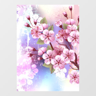Autocollant Pour Fenêtre Sakura rose sur la peinture Arrière - plan