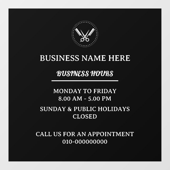 Autocollant Pour Fenêtre Salon Barber Heures d'ouverture Boutique Heures d' (Feuille)