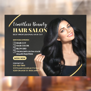 Autocollant Pour Fenêtre Salon de beauté personnalisé Brunette Model Shop