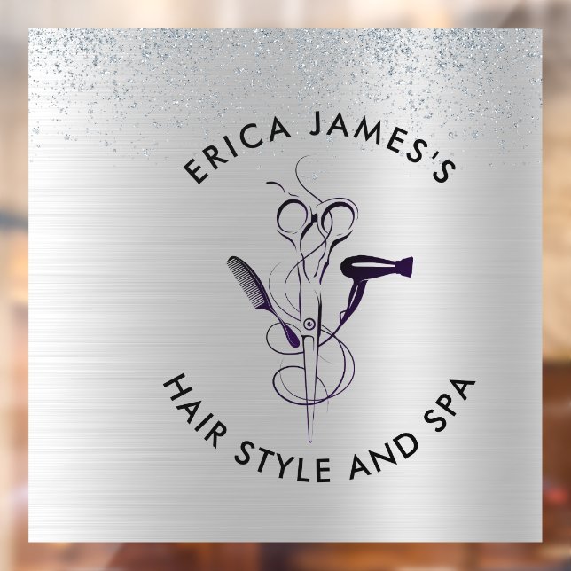 Autocollant Pour Fenêtre Salon de beauté Silver Glitter (Feuille 2)