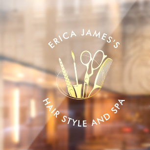 Autocollant Pour Fenêtre Salon de Beauté Vin de Bourgogne & Or