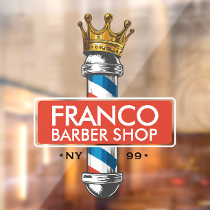 Autocollant Pour Fenêtre Salon de coiffure Barber Hair Shop King Crown Barb
