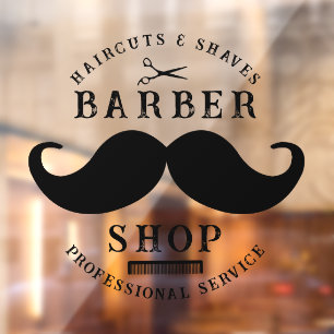 Autocollant Pour Fenêtre Salon de Coiffure Barbershop Mustache Coiffeur Mod