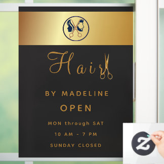 Autocollant Pour Fenêtre Salon de Coiffure Élégant Noir & Or Unisexe