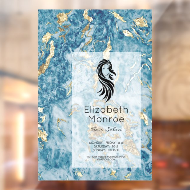 Autocollant Pour Fenêtre Salon de coiffure en marbre bleu or (Feuille 2)