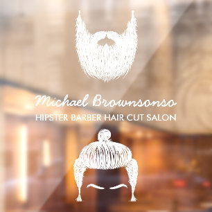 Autocollant Pour Fenêtre Salon de coiffure hipster barbe moustache blanc