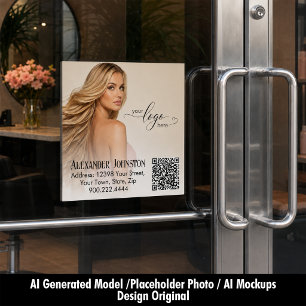 Autocollant Pour Fenêtre Salon de coiffure QR Branding Beauté Blonde