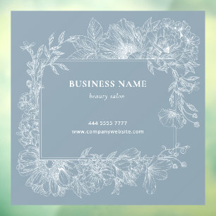 Autocollant Pour Fenêtre Salon de Fleuriste Boutique Cadre Floral Bleu Pous