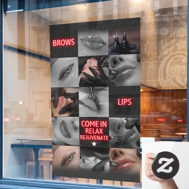 Autocollant Pour Fenêtre Salon Spa Brows Lips Venir Revigorer (Fenêtre de café)
