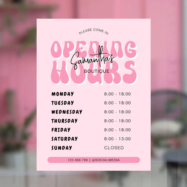 Autocollant Pour Fenêtre Salon Spa tendance Retro Rose Horaires d'ouverture (Créateur téléchargé)