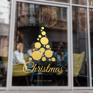 Autocollant Pour Fenêtre Script Gold Modern Christmas Tree