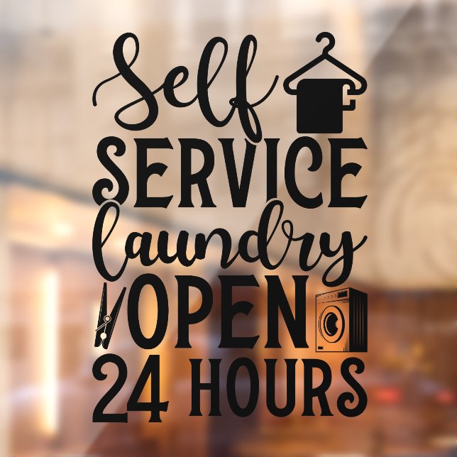 Autocollant Pour Fenêtre Self Service Laundry Open 24 Hours (Feuille 2)