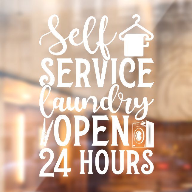 Autocollant Pour Fenêtre Self Service Laundry Open 24 Hours (Feuille 2)