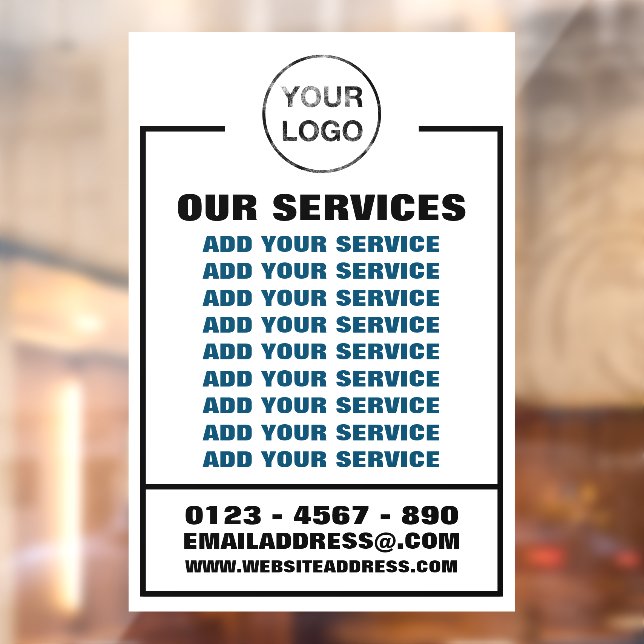Autocollant Pour Fenêtre Services aux entreprises, informations et logo (Feuille 2)
