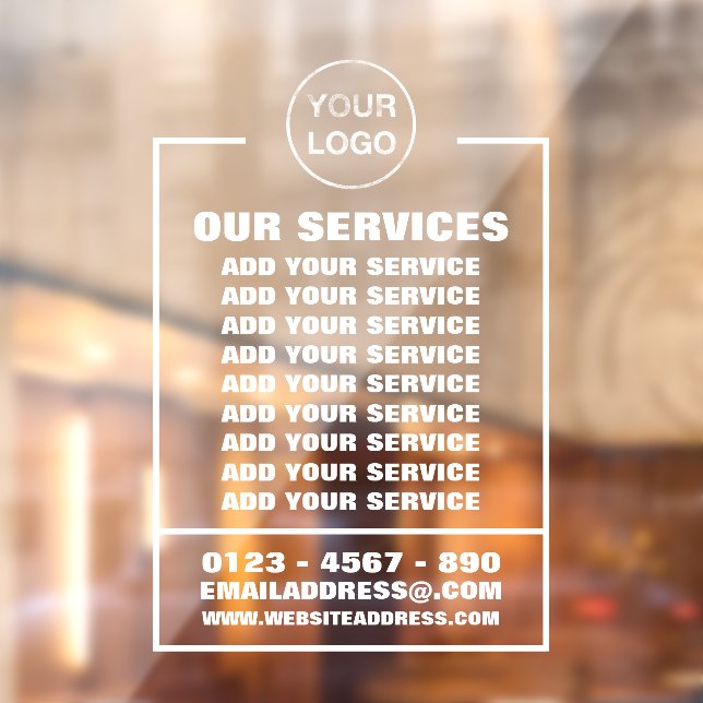 Autocollant Pour Fenêtre Services aux entreprises, informations et logo (Feuille 2)