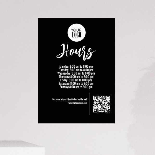 Autocollant Pour Fenêtre Signature du code QR des heures d'affaires (Business add your logo opening hours sign with scannable QR Code. )