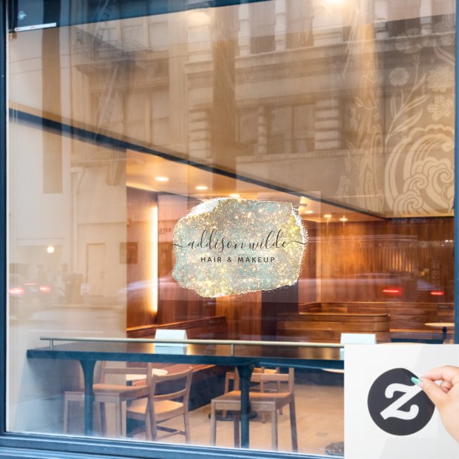 Autocollant Pour Fenêtre Signature holographique Script moderne Parties sci (Fenêtre de café)