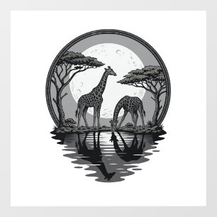 Autocollant Pour Fenêtre Silhouette de girafe vintage safari vectoriel lune