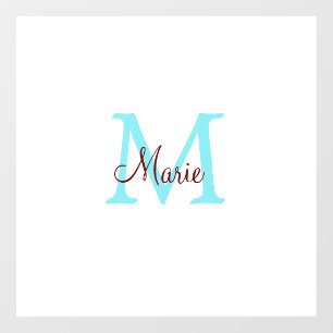 Autocollant Pour Fenêtre simple ajout de nom monogramme rose rouge jeton