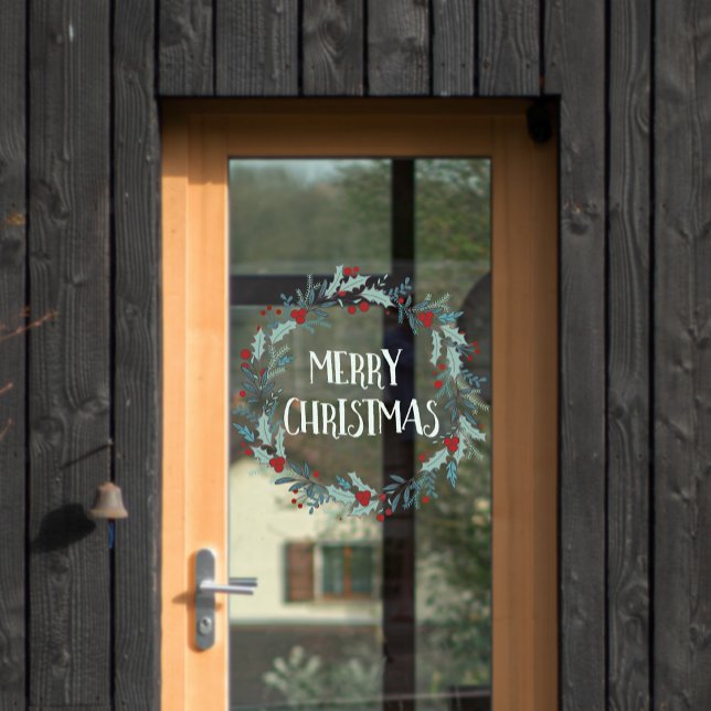 Autocollant Pour Fenêtre Simple Joyeux magasin de fleurs de Noël (Simple Merry Christmas Flower Wreath Shop Window Cling)