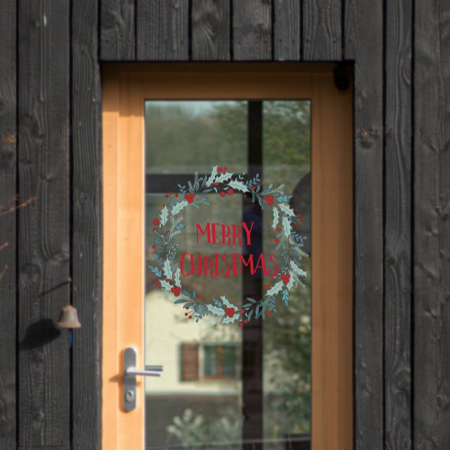 Autocollant Pour Fenêtre Simple Joyeux magasin de fleurs de Noël (Simple Merry Christmas Flower Wreath Door Window Cling)