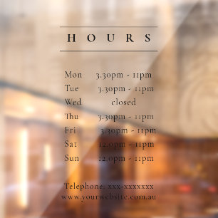 Autocollant Pour Fenêtre Simple minimal Élégant Noir Horaires d'ouverture