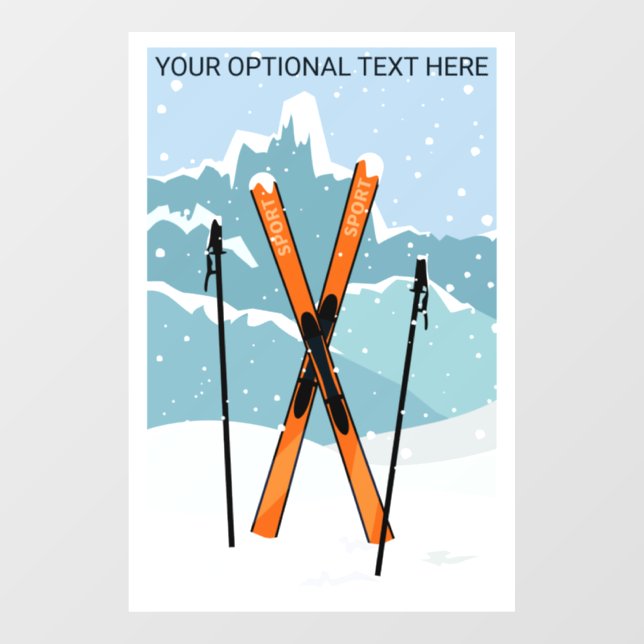Autocollant Pour Fenêtre Ski d'hiver de texte personnalisé (Feuille)
