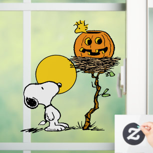 Autocollant Pour Fenêtre Snoopy & Bois Nid Avec Jack O'Lantern