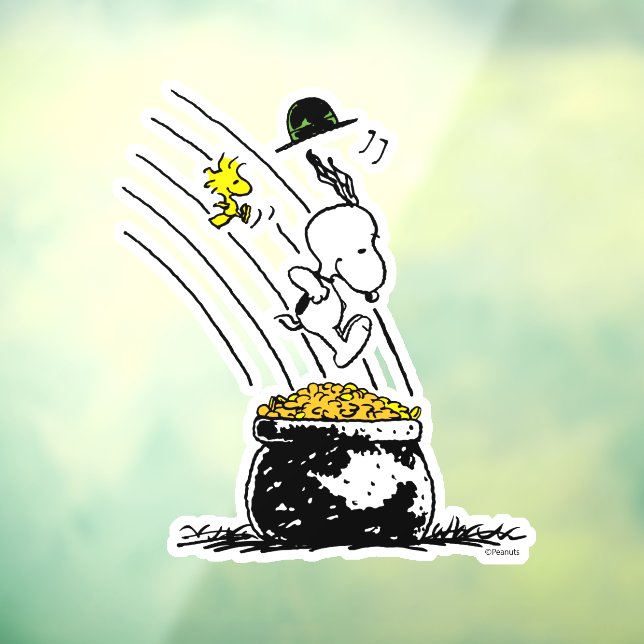 Autocollant Pour Fenêtre Snoopy Jumping dans le pot d'or (Feuille 3)