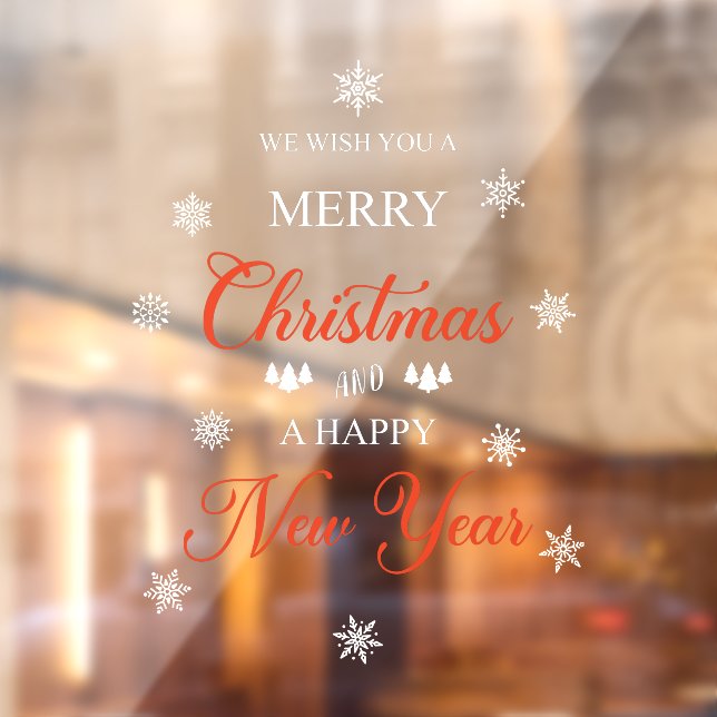 Autocollant Pour Fenêtre Snowflakes Rouge Joyeux Noël Clouer la fenêtre (Feuille 2)