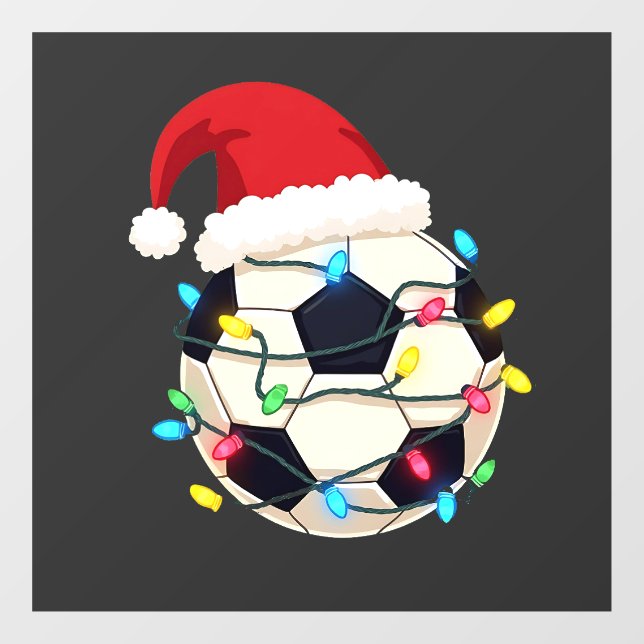 Autocollant Pour Fenêtre Soccer enveloppé dans les lumières de Noël Joueur  (Feuille)