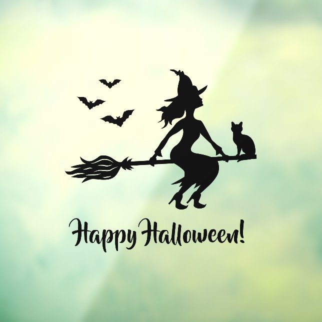Autocollant Pour Fenêtre Sorcière Sur Un Balai Joyeux Halloween Silhouette  (Feuille 3)