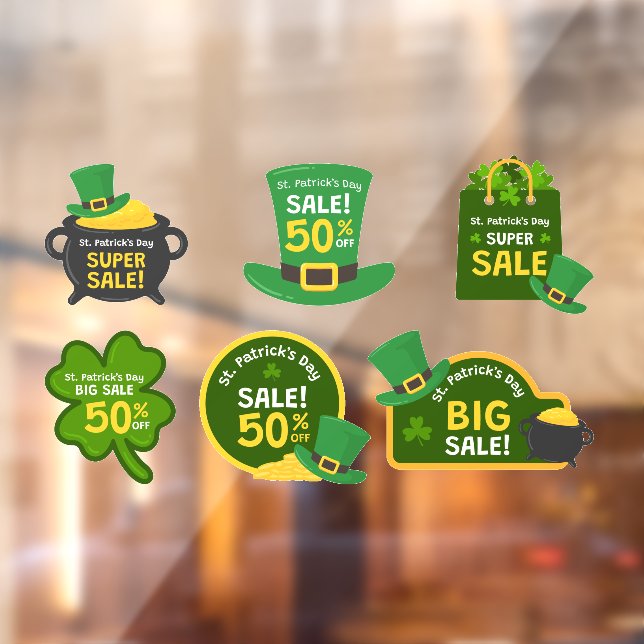 Autocollant Pour Fenêtre St Patrick's Day Sale Collection 6 Affaires (Feuille 2)