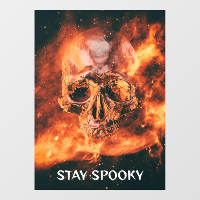 Autocollant Pour Fenêtre Stay Spooky. Flaming skull in space (Feuille)