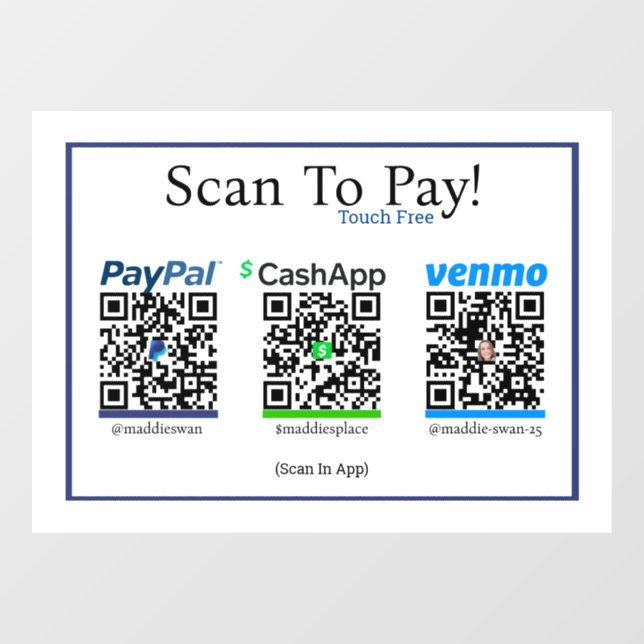 Autocollant Pour Fenêtre Sticker Cashapp Venmo & Paypal Pour Les Paiements  (Feuille)