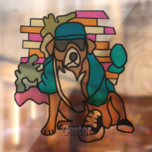 Autocollant Pour Fenêtre Street Retro Chien, Casquette et Basket Drôle
