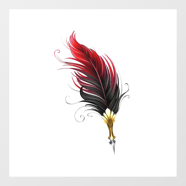 Autocollant Pour Fenêtre Stylo rouge en plumes avec nib or (Feuille)