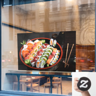 Autocollant Pour Fenêtre Sushi Poisson Riz Japonais Thon Sashimi