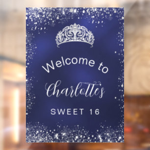 Autocollant Pour Fenêtre Sweet 16 marine bleu argent parties scintillant bi