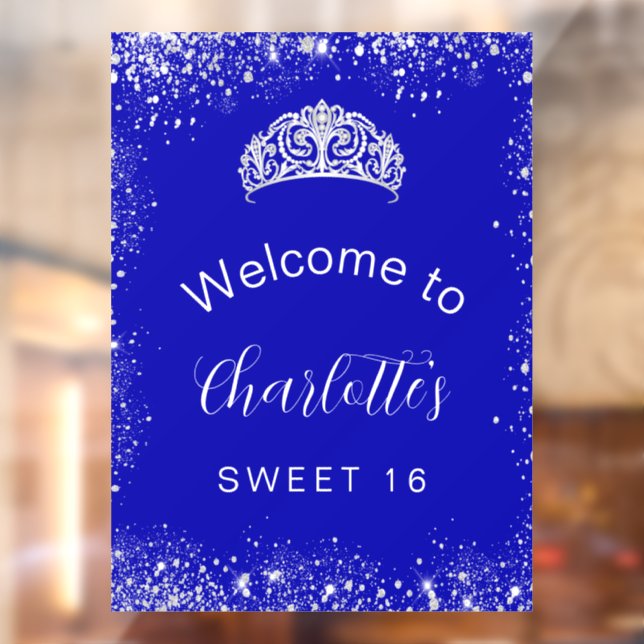 Autocollant Pour Fenêtre Sweet 16 royal bleu argent parties scintillant bie (Feuille 2)