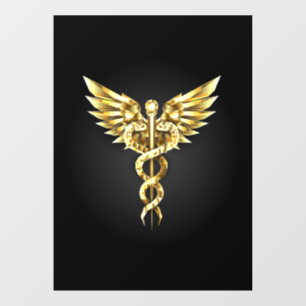 Autocollant Pour Fenêtre Symbole Polygonal Or Caduceus