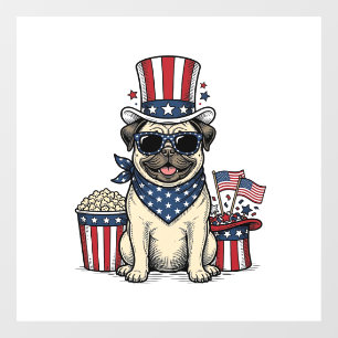 Autocollant Pour Fenêtre T-shirt de chien avec gravure vintage Pug patrioti