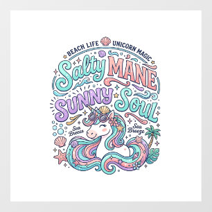 Autocollant Pour Fenêtre T-Shirt de style rétro Licorne Salty Mane Sunny So