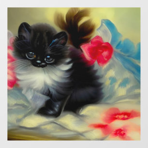 Autocollant Pour Fenêtre Tableau vintage de chaton noir et blanc