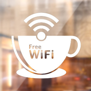 Autocollant Pour Fenêtre Tasse à café Wi-Fi gratuit Café Donut Shop Blanc