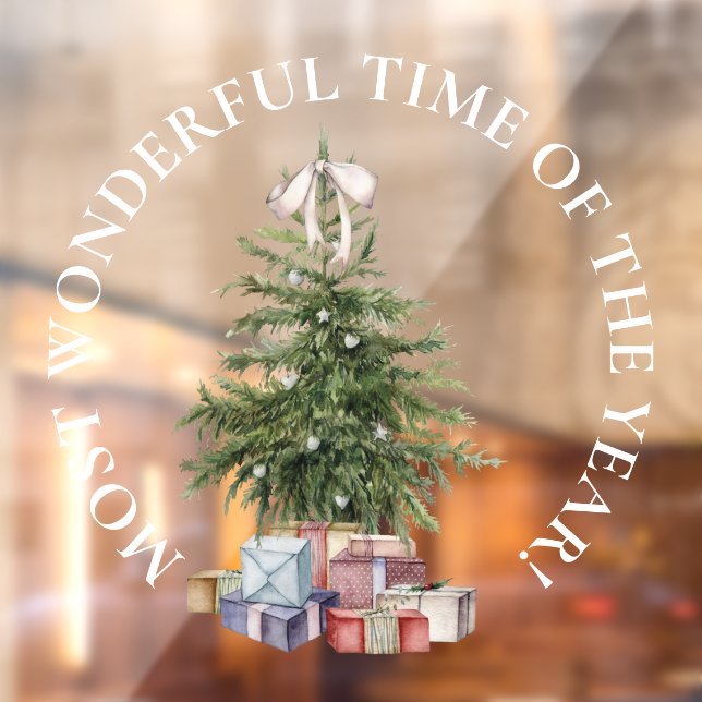 Autocollant Pour Fenêtre Temps le plus merveilleux, arbre de Noël w cadeaux (Feuille 2)
