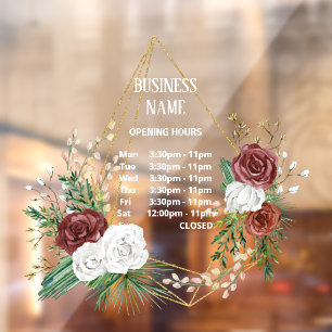 Autocollant Pour Fenêtre terrarium géométrique bordeaux horaires d'ouvertur