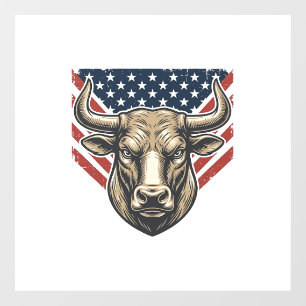 Autocollant Pour Fenêtre Tête de taureau patriotique gravure vintage Art ve