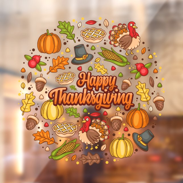 Autocollant Pour Fenêtre Thanksgiving Moderne Belle Collection Automne (Feuille 2)