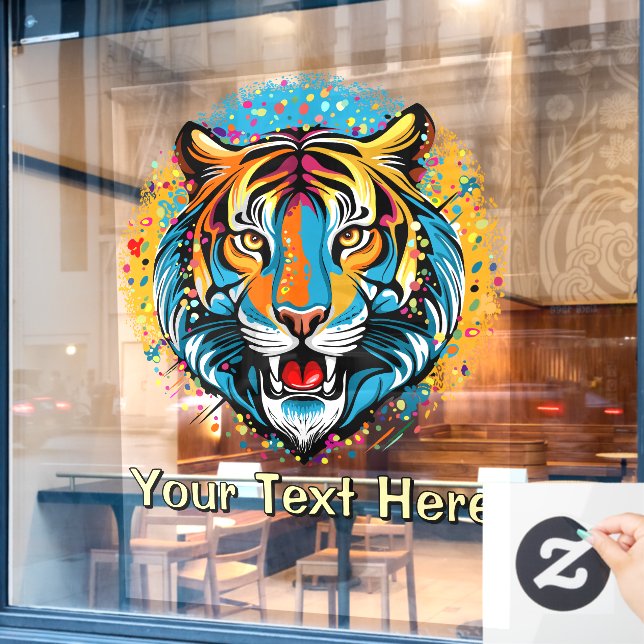 Autocollant Pour Fenêtre Tiger Head Rainbow colors paint stains (Fenêtre de café)